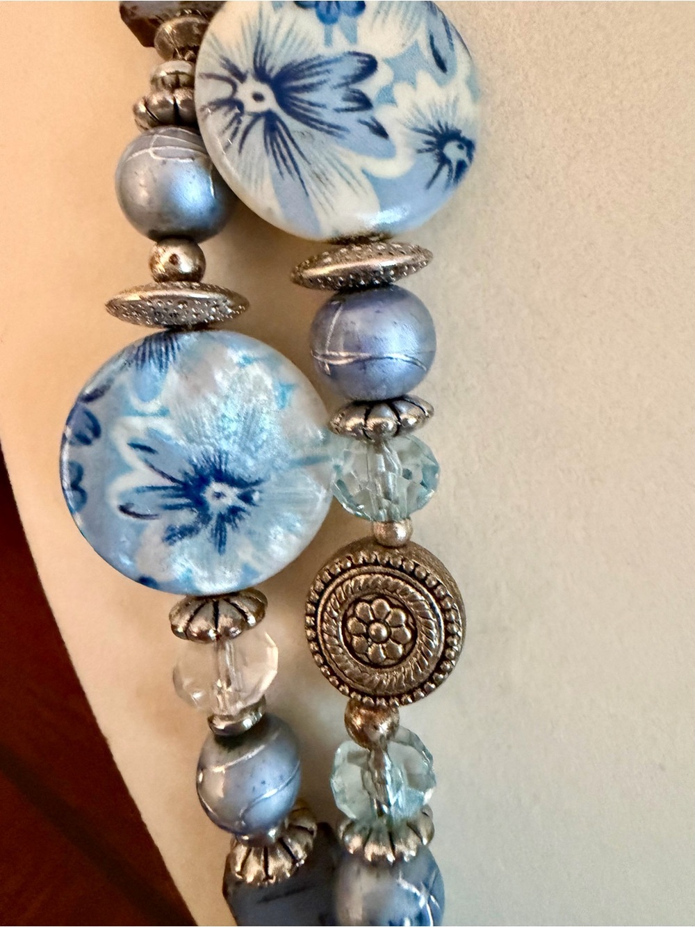 Vintage Chinoiserie Blue & White Porcelain Multi-Strand Statement Necklace - Picture 2 of 6